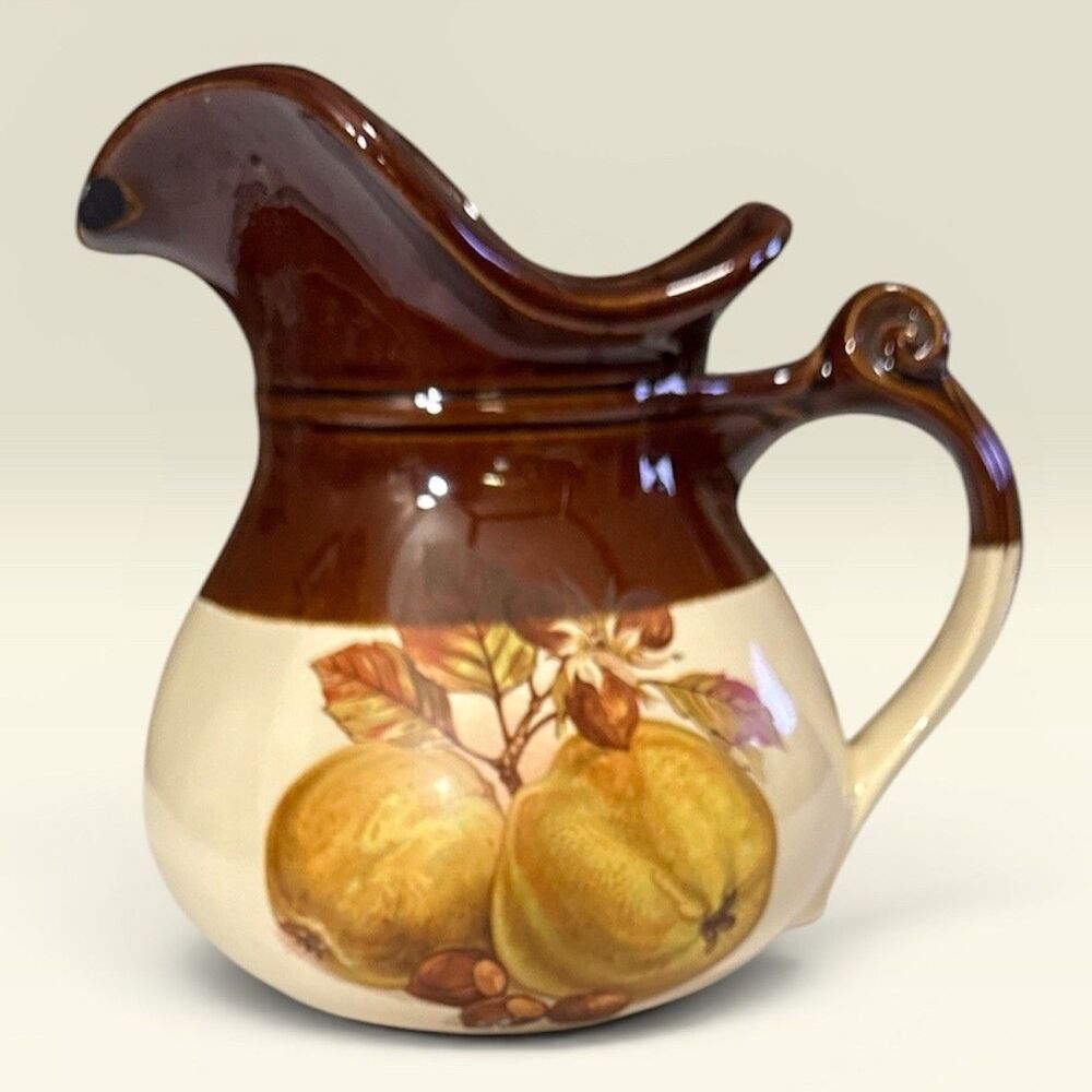 Vintage McCoy USA Pottery "Fruit Festival" Ceramic Pitcher #7515 Brown (Chipped)